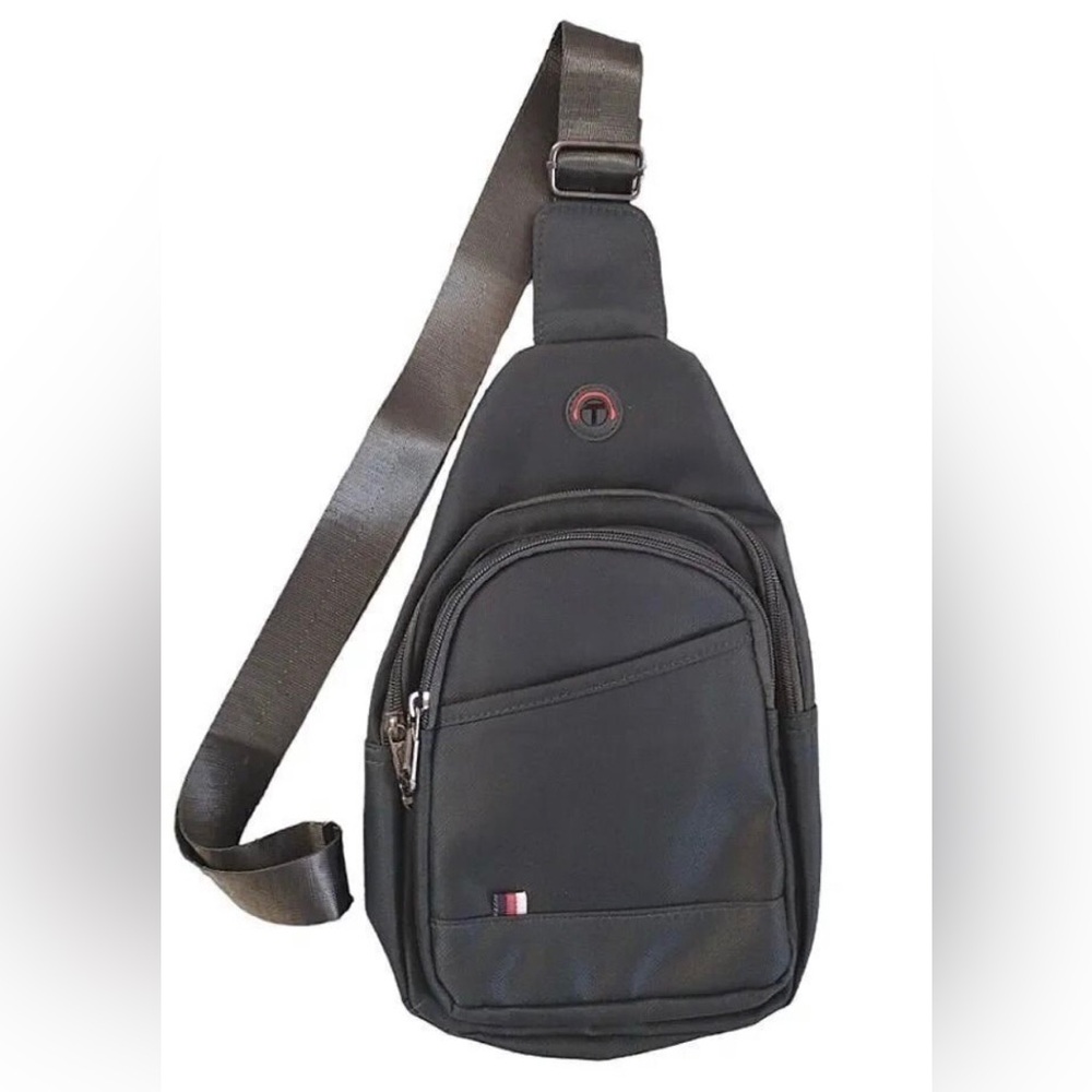 WESTEND Sleek Black Belt‎ Bag with Red Accent.Nylon Unisex Crossbody Sling Bag.